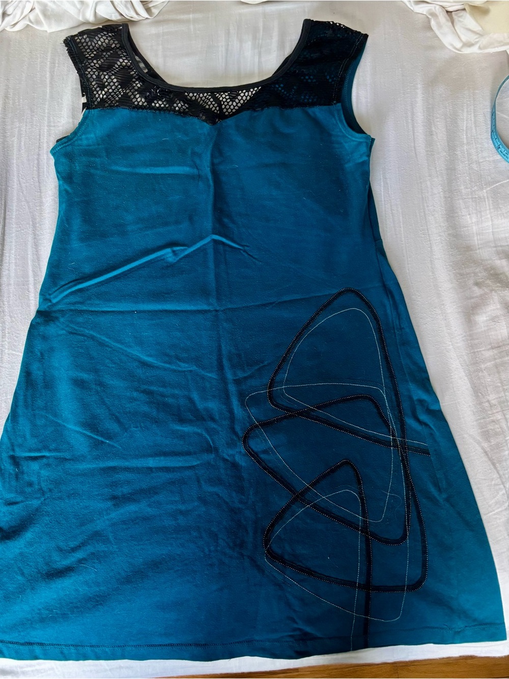Teal Sleeveless reversible tunic with Black Lace Yoke